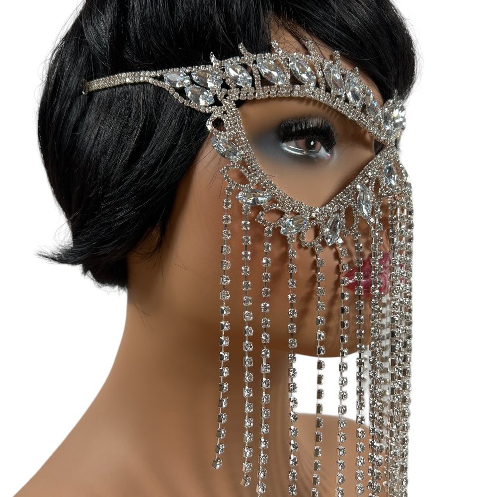 Crystal Tassel Face Mask Halloween Mask Masquerade Mask Women Rhinestone Jewelry - Picture 11 of 15